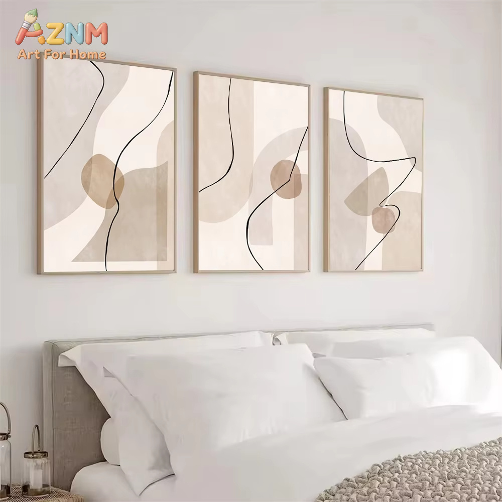 Interior Design Drawing - Soyut Bej Geometri Çizgi Duvar Sanatı