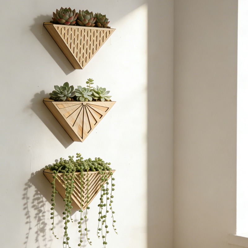 Geometric Shelf Triangle - 1 adet hafif ahşap geometrik çizgi